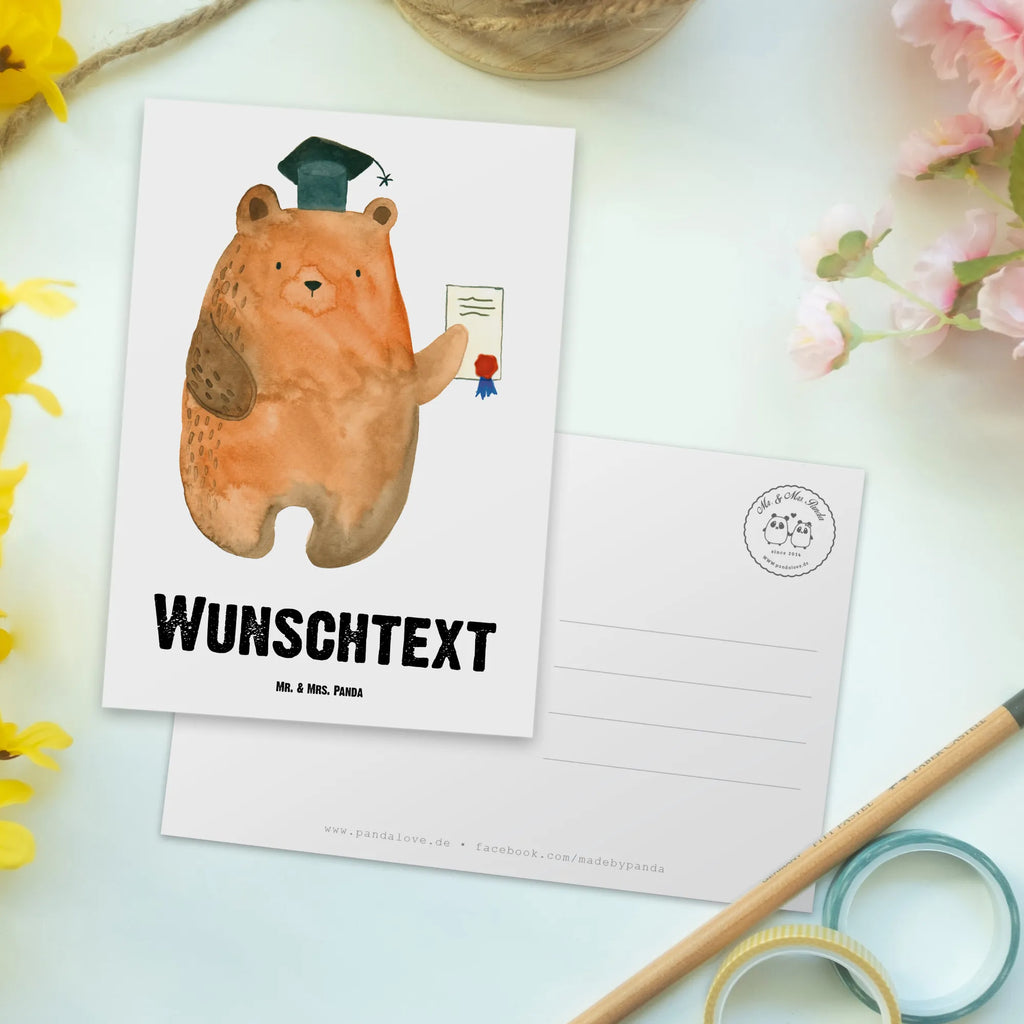 Personalised postcard bear Test bear, teddy, teddy bear, cuddly toy, examination passed, examinations, Abitur, certificate, degree, diploma
