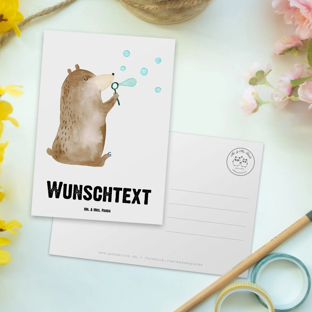 Personalizowana kartka pocztowa niedźwiedź bańki mydlane Niedźwiedź, Miś, Pluszowy miś