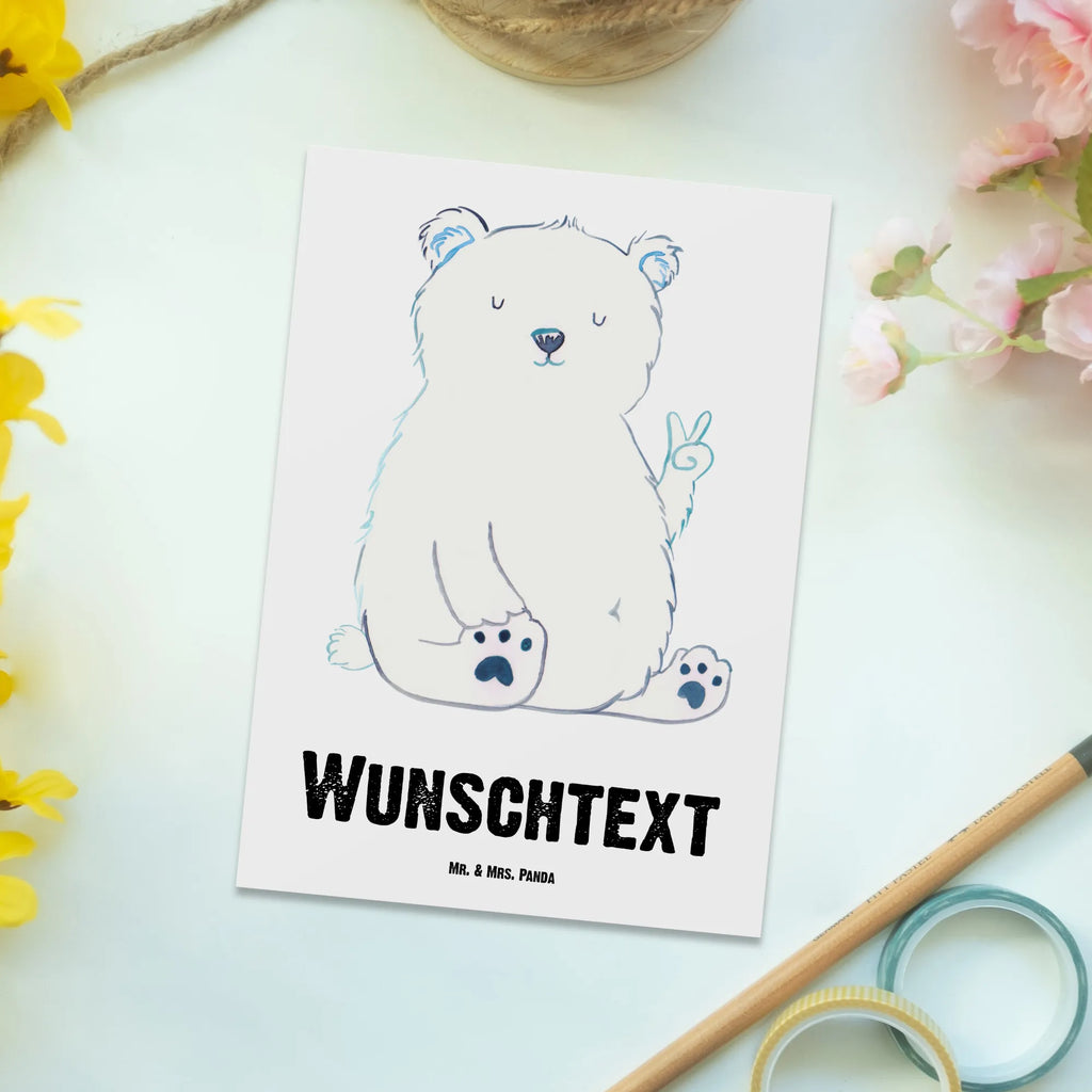 Personalised postcard Icebear Lazy bear, teddy, teddy bear, cuddly toy, Polar bear, office, relaxing, home office, office job, workplace, work, North Pole, lazy