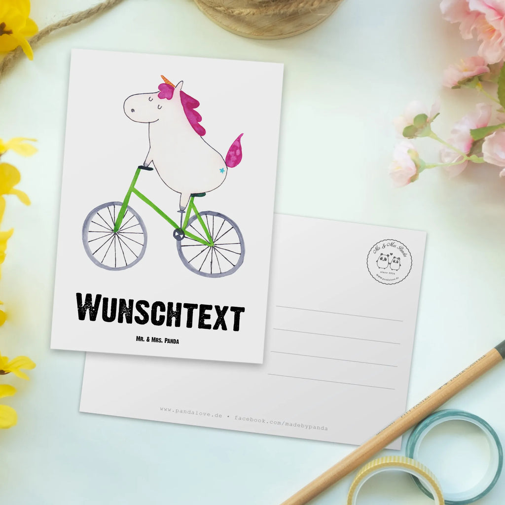 Personalised postcard unicorn cyclist unicorn, unicorns, wheel, luxury problem, fairy dust, cycling, present, cyclist gift, love affliction, confetti, grief, bike