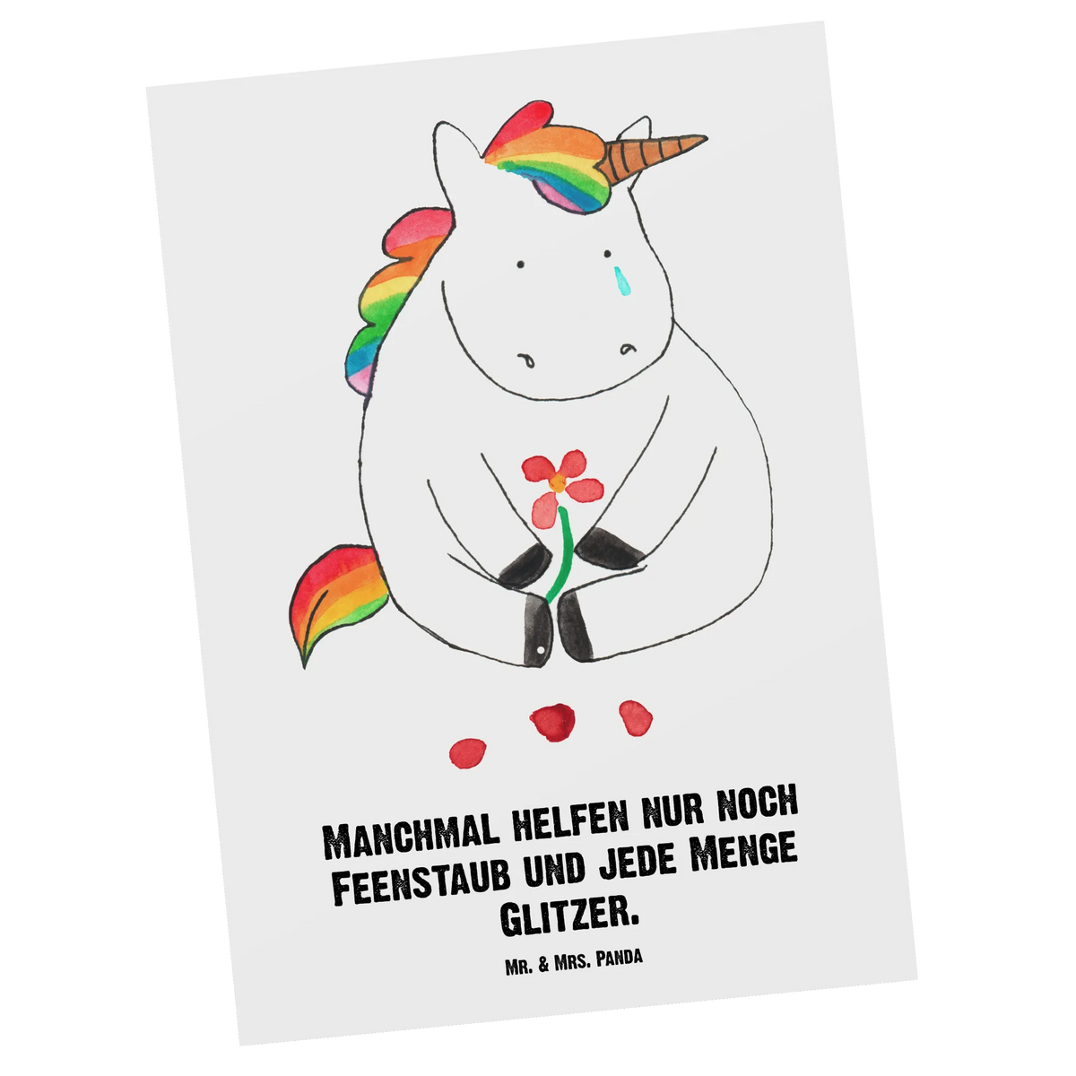 Personalised postcard unicorn Sad unicorn, unicorns, flower, Unicorn, friends, glitter, Friendship, love, greeting card, grief, consoling