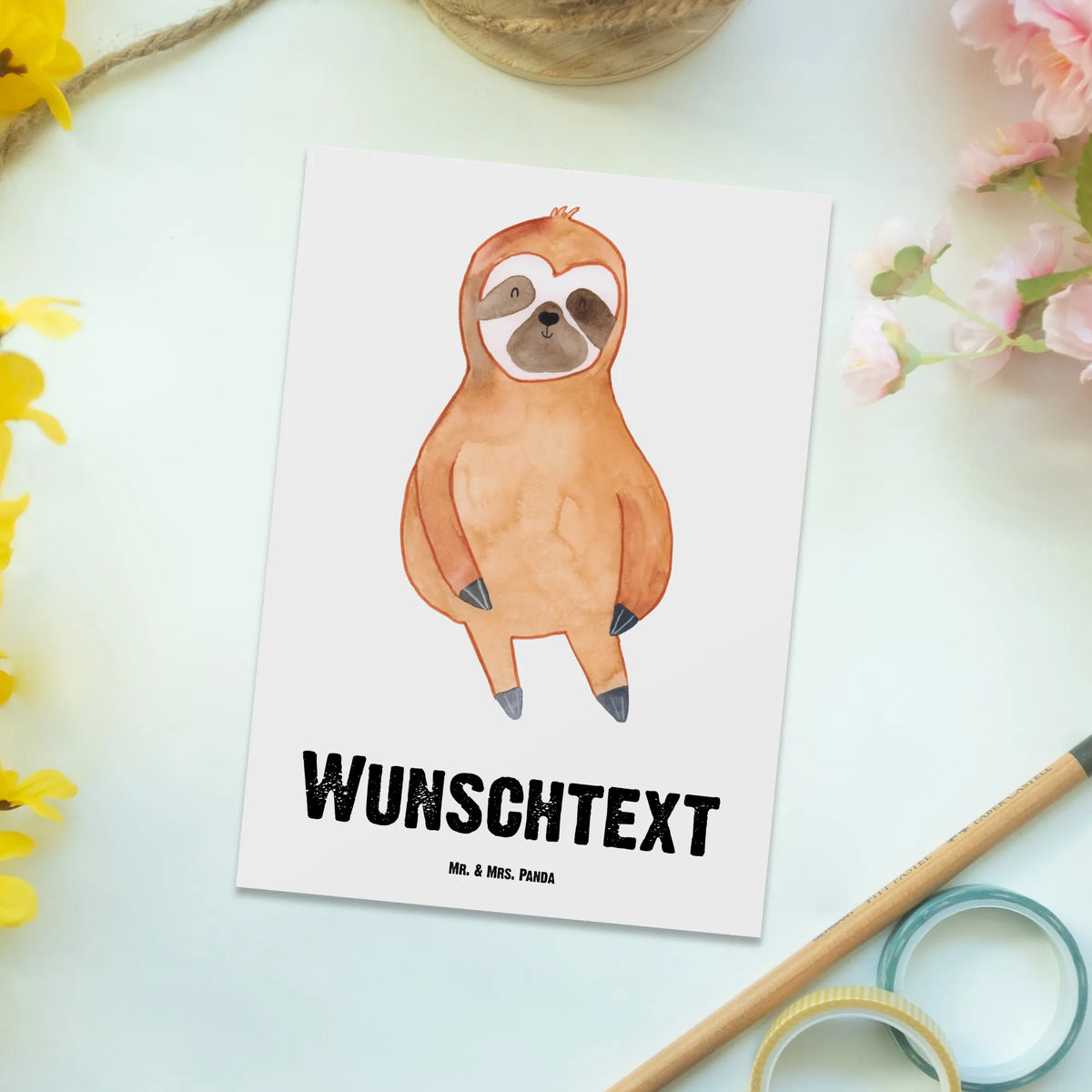 Personalised postcard sloth Satisfied Sloth, sloth, trend animal, break, happy, happiness, favorite animal, contented, relax, lazy
