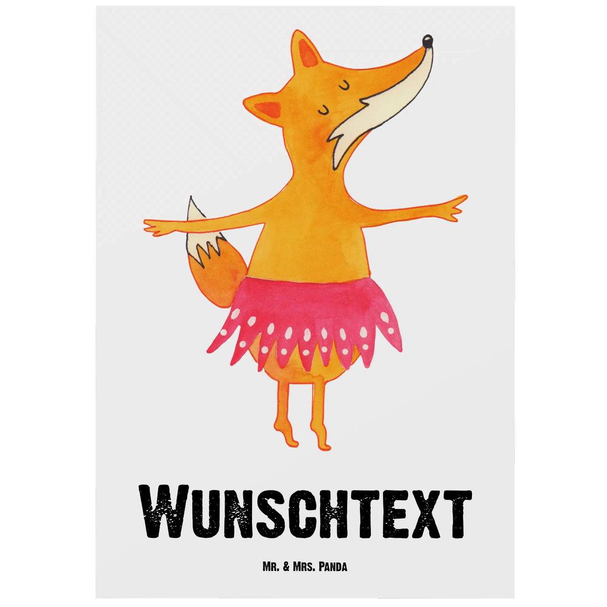 Personalised postcard Fox ballerina fox, foxes, forest wildlife, clever as a fox, animal lover, dancer, ballet, ballerina, birthday, fox saying, invitation, party, vixen, dancing