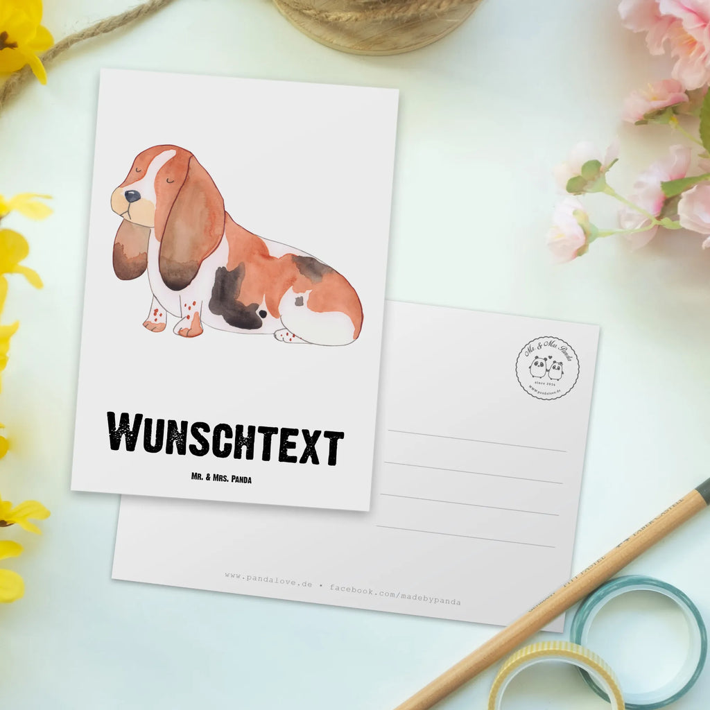 Personalisierte Postkarte Hund Basset Hound Einladung mit Namen, Geschenkkarte mit Namen, Karte mit Wunschtext, Postkarte mit Wunschtext, Ansichtskarte mit Wunschtext, Karte mit Namen, Postkarte bedrucken, Grußkarte mit Namen, Einladung mit Wunschtext, Grußkarte mit Wunschtext, Geschenkkarte mit Wunschtext, Postkarte mit Namen, Postkarte personalisierbar, Ansichtskarte mit Namen, Hund, Hundemotiv, Haustier, Hunderasse, Tierliebhaber, Hundebesitzer, Sprüche, kinderlos, Basset, Basset Hound, Hundeliebe