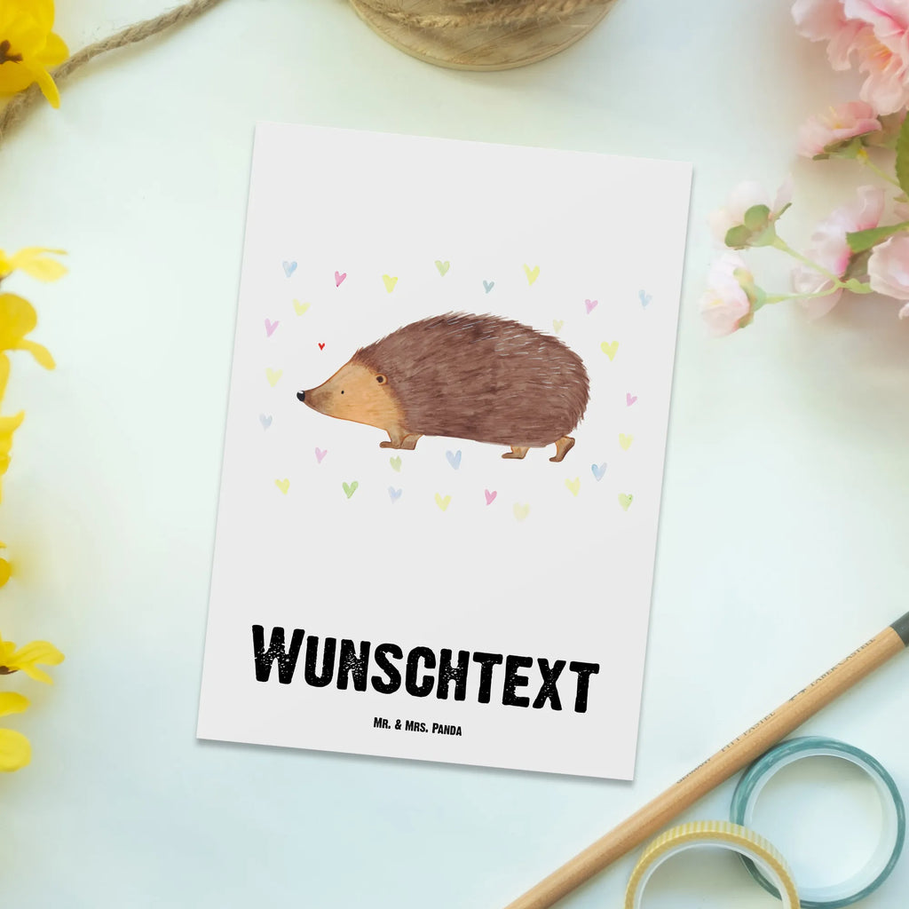 Personalised postcard Hedgehog hearts small animals, cute, funny, cute animal motives, hand drawn, small world, funny sayings, good mood, happy, gifts, gift ideas, special gifts, animal lover, card, trust, heart, hedgehog, life, kiss, Love, hearts