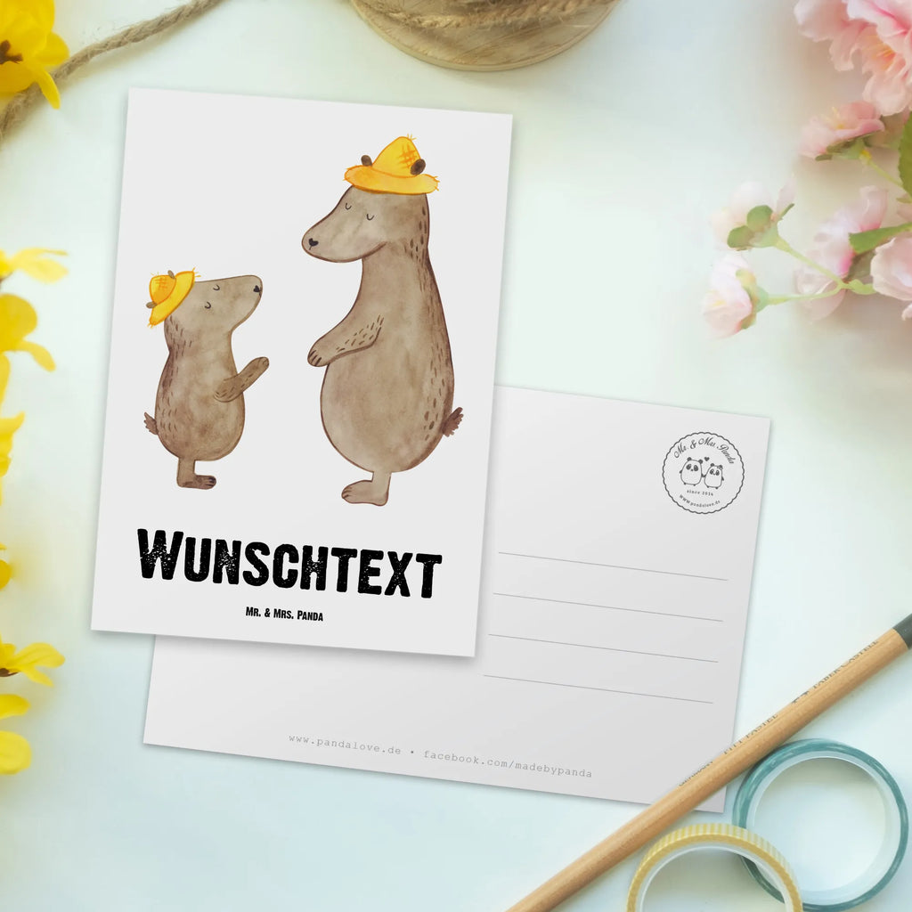 Personalisierte Postkarte Bären mit Hut Grußkarte mit Wunschtext, Karte mit Wunschtext, Einladung mit Namen, Einladung mit Wunschtext, Geschenkkarte mit Wunschtext, Postkarte mit Wunschtext, Grußkarte mit Namen, Ansichtskarte mit Wunschtext, Postkarte bedrucken, Geschenkkarte mit Namen, Karte mit Namen, Ansichtskarte mit Namen, Postkarte personalisierbar, Postkarte mit Namen, Familie, Vatertag, Muttertag, Bruder, Schwester, Mama, Papa, Oma, Opa, Sohn, Papi, Family, Bären, Kind, Vater-Sohn, Kinder, Dad, Daddy, Vorbild, Vater, Paps, Lieblingsmensch, Söhne, Bär