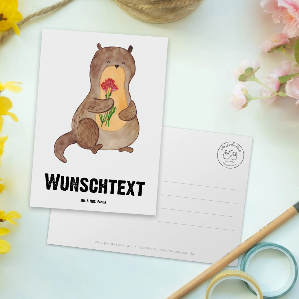 Personalisierte Postkarte Otter Blumenstrauß Grußkarte mit Wunschtext, Karte mit Wunschtext, Postkarte Bedrucken, Ansichtskarte mit Wunschtext, Grußkarte mit Namen, Einladung mit Namen, Ansichtskarte mit Namen, Postkarte Personalisierbar, Geschenkkarte mit Namen, Postkarte mit Namen, Einladung mit Wunschtext, Postkarte mit Wunschtext, Karte mit Namen, Geschenkkarte mit Wunschtext, Otter, Fischotter, Seeotter, Otter Seeotter See Otter