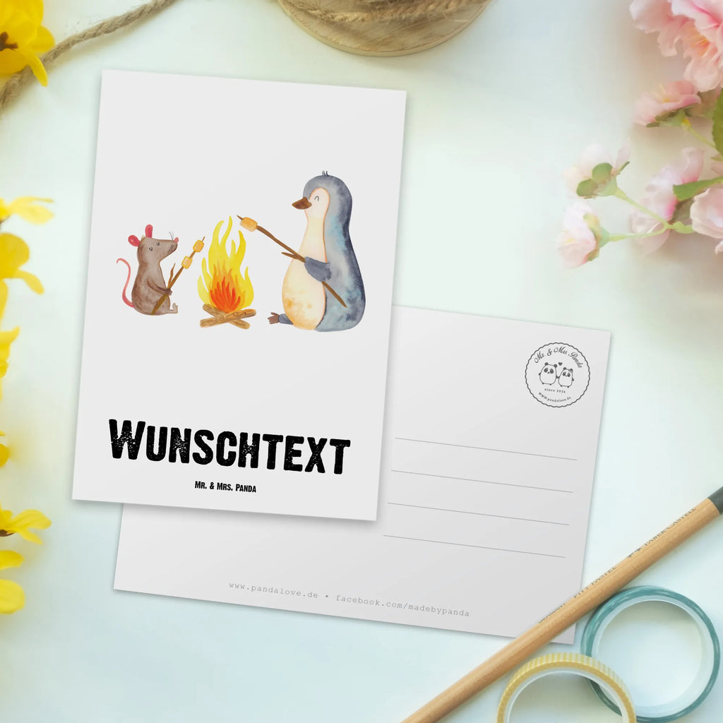 Personalisierte Postkarte Pinguin Lagerfeuer Grußkarte mit Namen, Postkarte personalisierbar, Geschenkkarte mit Wunschtext, Geschenkkarte mit Namen, Postkarte bedrucken, Einladung mit Namen, Ansichtskarte mit Wunschtext, Einladung mit Wunschtext, Postkarte mit Wunschtext, Grußkarte mit Wunschtext, Karte mit Wunschtext, Karte mit Namen, Postkarte mit Namen, Ansichtskarte mit Namen, Pinguin, Motivation, Job, Feuer, Neustart, Arbeit, Leben, Pinguine, Liebe, Marshmallows, Lebensmotivation, Maus, Lagerfeuer, Büroalltag, grillen, Büro, Lebensspruch