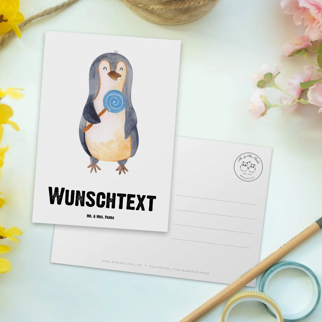 Personalisierte Postkarte Pinguin Lolli Postkarte bedrucken, Grußkarte mit Namen, Einladung mit Namen, Postkarte personalisierbar, Geschenkkarte mit Namen, Geschenkkarte mit Wunschtext, Postkarte mit Wunschtext, Einladung mit Wunschtext, Grußkarte mit Wunschtext, Karte mit Namen, Postkarte mit Namen, Karte mit Wunschtext, Ansichtskarte mit Wunschtext, Ansichtskarte mit Namen, Pinguin, Lolli, Ganove, Pinguine, Blödsinn, Rabauke, Süßigkeiten, Gauner, Spruch, Rebell
