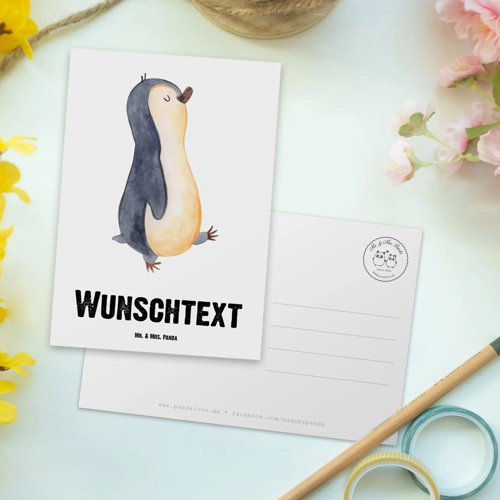 Personalisierte Postkarte Pinguin marschierend Geschenkkarte mit Namen, Postkarte Personalisierbar, Geschenkkarte mit Wunschtext, Ansichtskarte mit Wunschtext, Postkarte mit Namen, Ansichtskarte mit Namen, Karte mit Namen, Grußkarte mit Wunschtext, Karte mit Wunschtext, Grußkarte mit Namen, Postkarte mit Wunschtext, Einladung mit Namen, Einladung mit Wunschtext, Postkarte Bedrucken, Pinguin, Langschläfer, Familie, Pinguine, Bruder, Frühaufsteher, Schwester