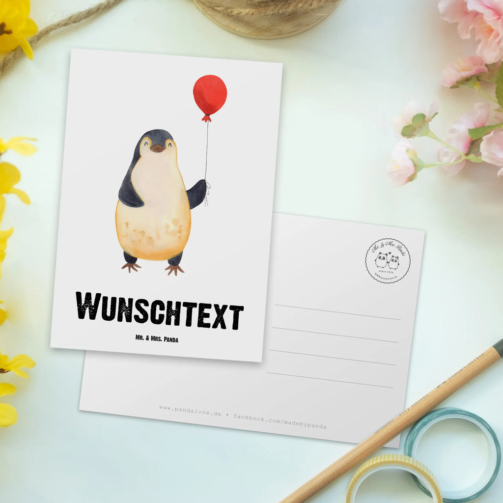 Personalisierte Postkarte Pinguin Luftballon Postkarte mit Namen, Karte mit Wunschtext, Ansichtskarte mit Namen, Postkarte bedrucken, Ansichtskarte mit Wunschtext, Postkarte personalisierbar, Einladung mit Wunschtext, Einladung mit Namen, Karte mit Namen, Grußkarte mit Wunschtext, Grußkarte mit Namen, Geschenkkarte mit Namen, Postkarte mit Wunschtext, Geschenkkarte mit Wunschtext, Pinguin, Glück, Pinguine, Geschenk Freundin, neues Leben, Liebe, beste Freundin, Geschenkidee, Neustart, Lebenslust, Tagträume, Luftballon, Motivation