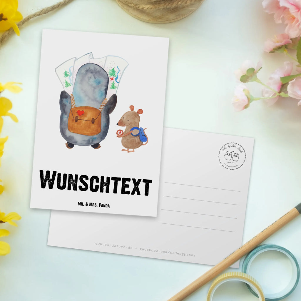Personalisierte Postkarte Pinguin & Maus Wanderer Grußkarte mit Wunschtext, Postkarte personalisierbar, Postkarte bedrucken, Ansichtskarte mit Namen, Karte mit Wunschtext, Geschenkkarte mit Namen, Einladung mit Wunschtext, Ansichtskarte mit Wunschtext, Grußkarte mit Namen, Geschenkkarte mit Wunschtext, Einladung mit Namen, Postkarte mit Namen, Karte mit Namen, Postkarte mit Wunschtext, Pinguin, Abenteurer, Ausflug, wandern, Roadtrip, Wanderlust, Abenteuer, Pinguine
