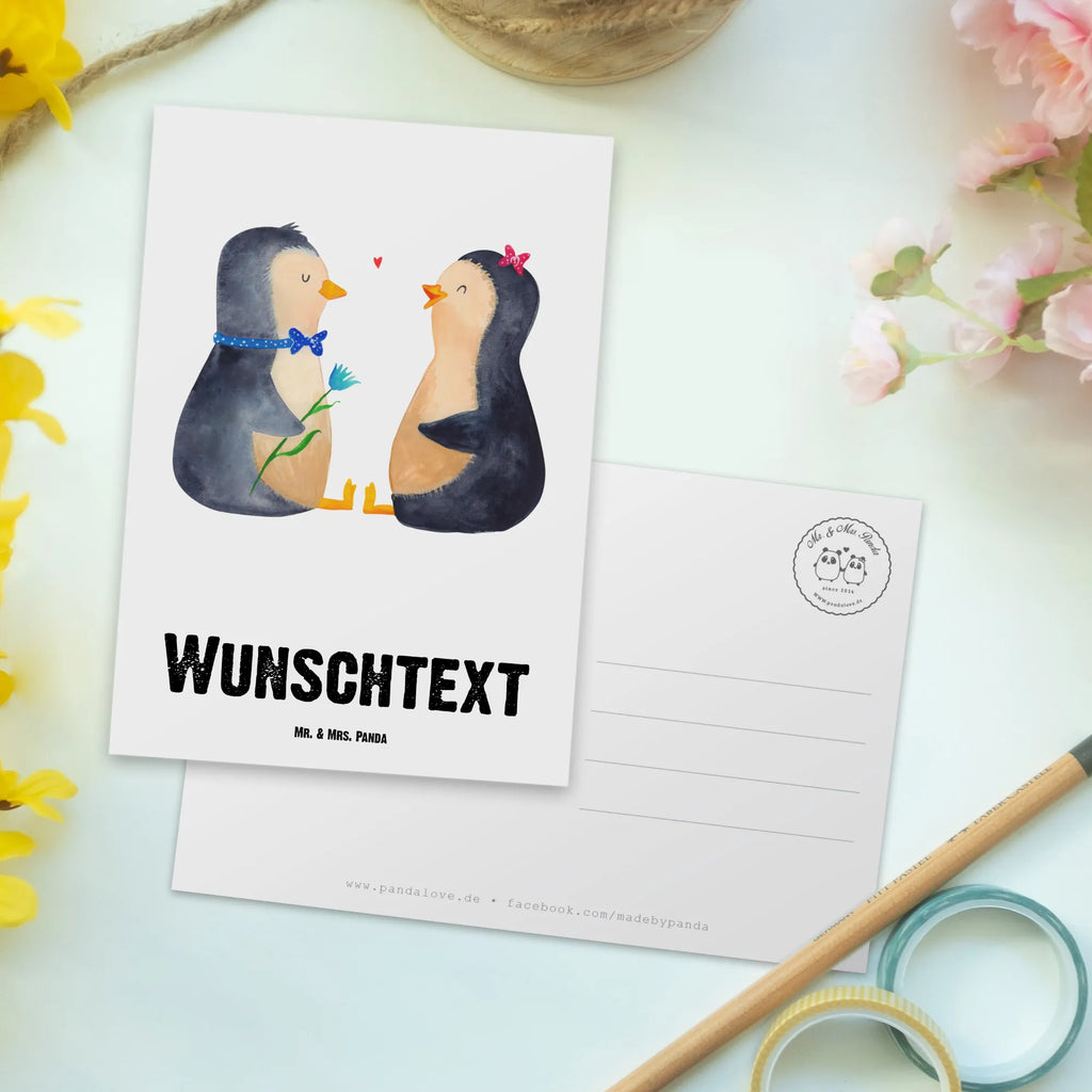 Personalisierte Postkarte Pinguin Pärchen Geschenkkarte mit Wunschtext, Geschenkkarte mit Namen, Karte mit Namen, Karte mit Wunschtext, Einladung mit Namen, Postkarte mit Namen, Ansichtskarte mit Namen, Einladung mit Wunschtext, Postkarte mit Wunschtext, Ansichtskarte mit Wunschtext, Postkarte personalisierbar, Postkarte bedrucken, Grußkarte mit Namen, Grußkarte mit Wunschtext, Pinguin, Liebesgeschenk, Traumpaar, Hochzeit, Verlobung, Jahrestag, große Liebe, Hochzeitstag, Liebe, Liebespaar, Pinguine, Liebesbeweis, Hochzeitsgeschenk