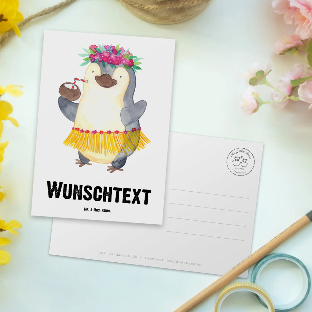 Personalisierte Postkarte Pinguin Kokosnuss Grußkarte mit Namen, Postkarte personalisierbar, Ansichtskarte mit Wunschtext, Postkarte mit Namen, Postkarte mit Wunschtext, Karte mit Wunschtext, Grußkarte mit Wunschtext, Ansichtskarte mit Namen, Postkarte bedrucken, Einladung mit Namen, Karte mit Namen, Einladung mit Wunschtext, Geschenkkarte mit Wunschtext, Geschenkkarte mit Namen, Pinguin, Aloha, Urlaub, Pinguine, Kokosnuss, Hawaii
