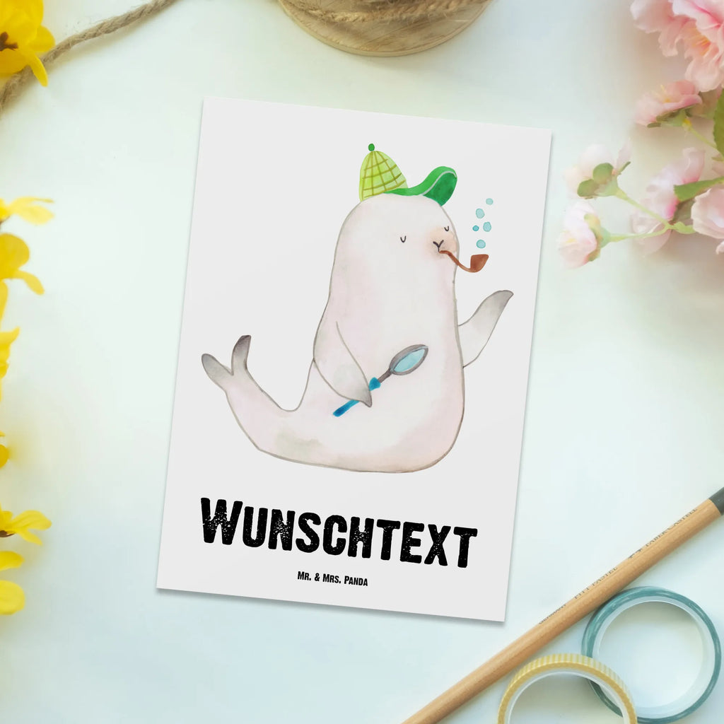 Personalised postcard seal sherlock small animals, cute, funny, cute animal motives, hand drawn, small world, funny sayings, good mood, happy, gifts, gift ideas, special gifts, animal lover, card