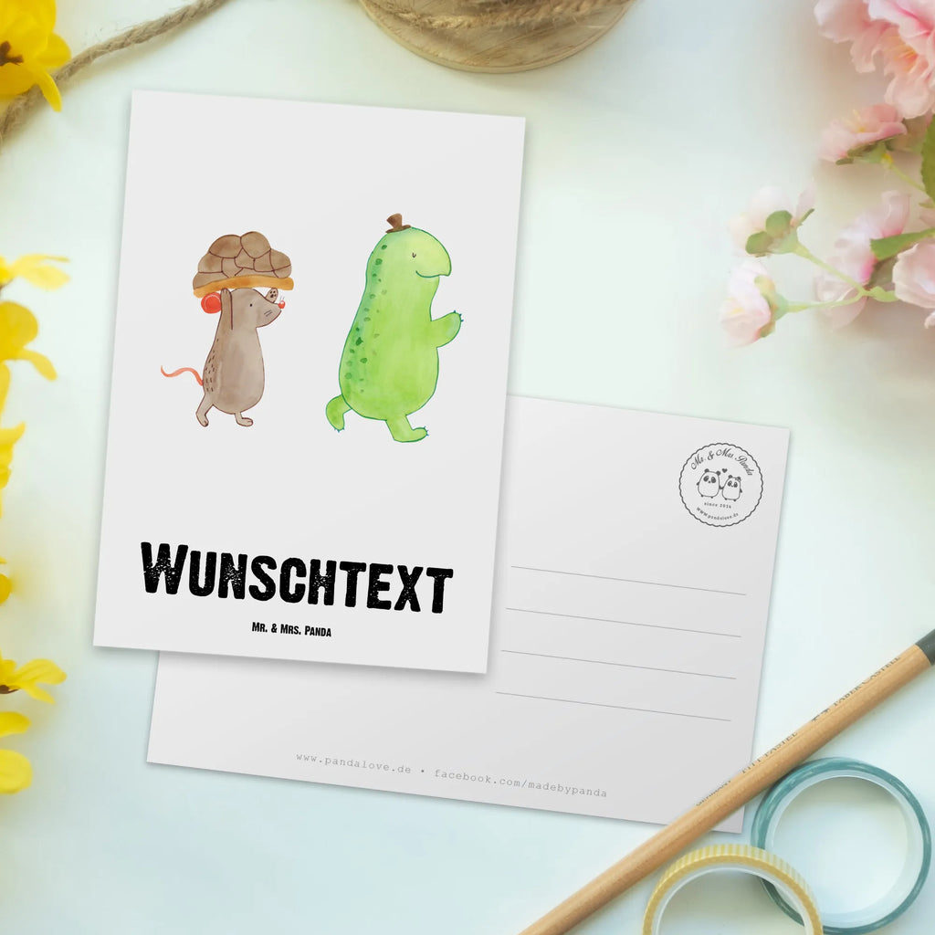 Personalisierte Postkarte Schildkröte & Maus Grußkarte mit Namen, Geschenkkarte mit Namen, Postkarte bedrucken, Grußkarte mit Wunschtext, Ansichtskarte mit Namen, Postkarte personalisierbar, Postkarte mit Wunschtext, Ansichtskarte mit Wunschtext, Einladung mit Wunschtext, Einladung mit Namen, Geschenkkarte mit Wunschtext, Karte mit Namen, Karte mit Wunschtext, Postkarte mit Namen, Schildkröte, beste Freundinnen, Maus, Freundinnen, Freunde, beste Freunde