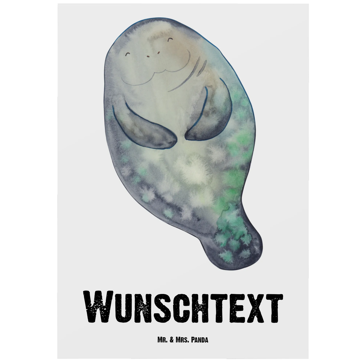 Personalised postcard manatee happy Seafood, aquatic animals, ocean, sea, fish, shells, corals, reef, whale, narwhal, sea urchin, lobster, platypus, turtle, manatee, crocodile, orca, shrimp, gifts for seafood lovers, water world, underwater animals, underwater world, vacation, deep sea, seafood fans, gift ideas, seafood decoration, seafood posters, Satisfaction, Carefulness, Manatees, New beginning, Respect, Lovesickness, New start, Manatee, Girlfriend, Self-love