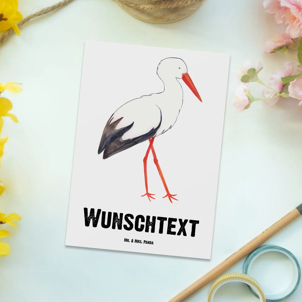 Personalised postcard Stork small animals, cute, funny, cute animal motives, hand drawn, small world, funny sayings, good mood, happy, gifts, gift ideas, special gifts, animal lover, card, pregnancy, birth, mothers, stork, becoming a mother, baby bump, baby, pregnant, mother