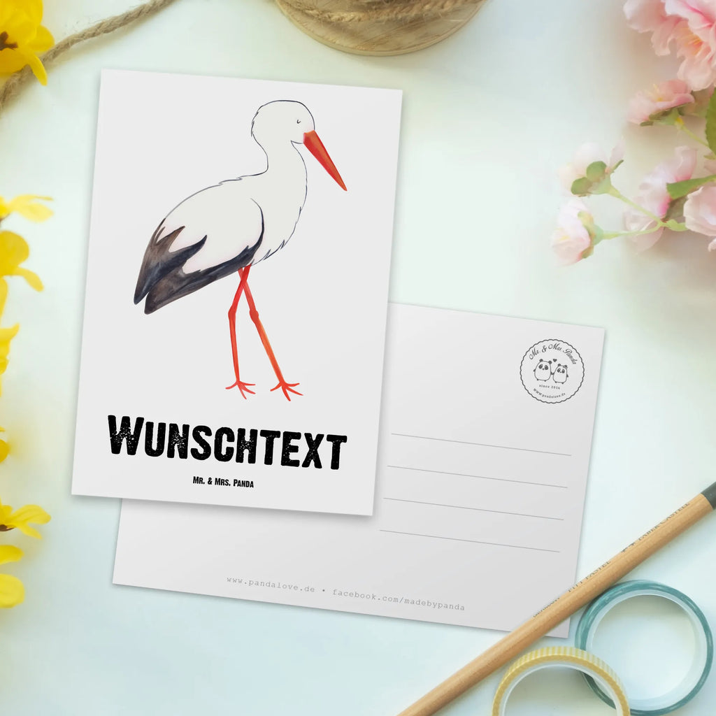 Personalised postcard Stork small animals, cute, funny, cute animal motives, hand drawn, small world, funny sayings, good mood, happy, gifts, gift ideas, special gifts, animal lover, card, pregnancy, birth, mothers, stork, becoming a mother, baby bump, baby, pregnant, mother