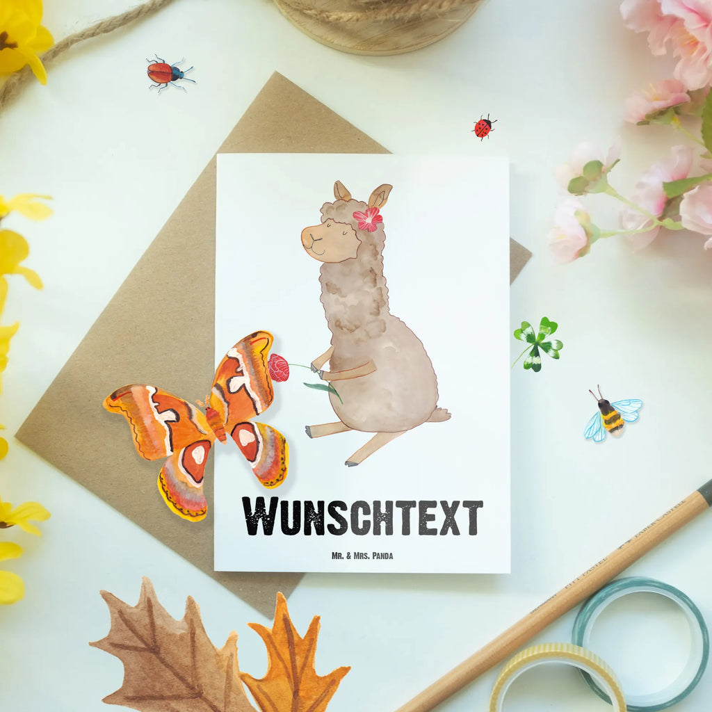 Personalised greetings card alpaca flower alpaca, llama, pako, camel, Peru, animal, favourite animal, llamas, Alpaca, flower