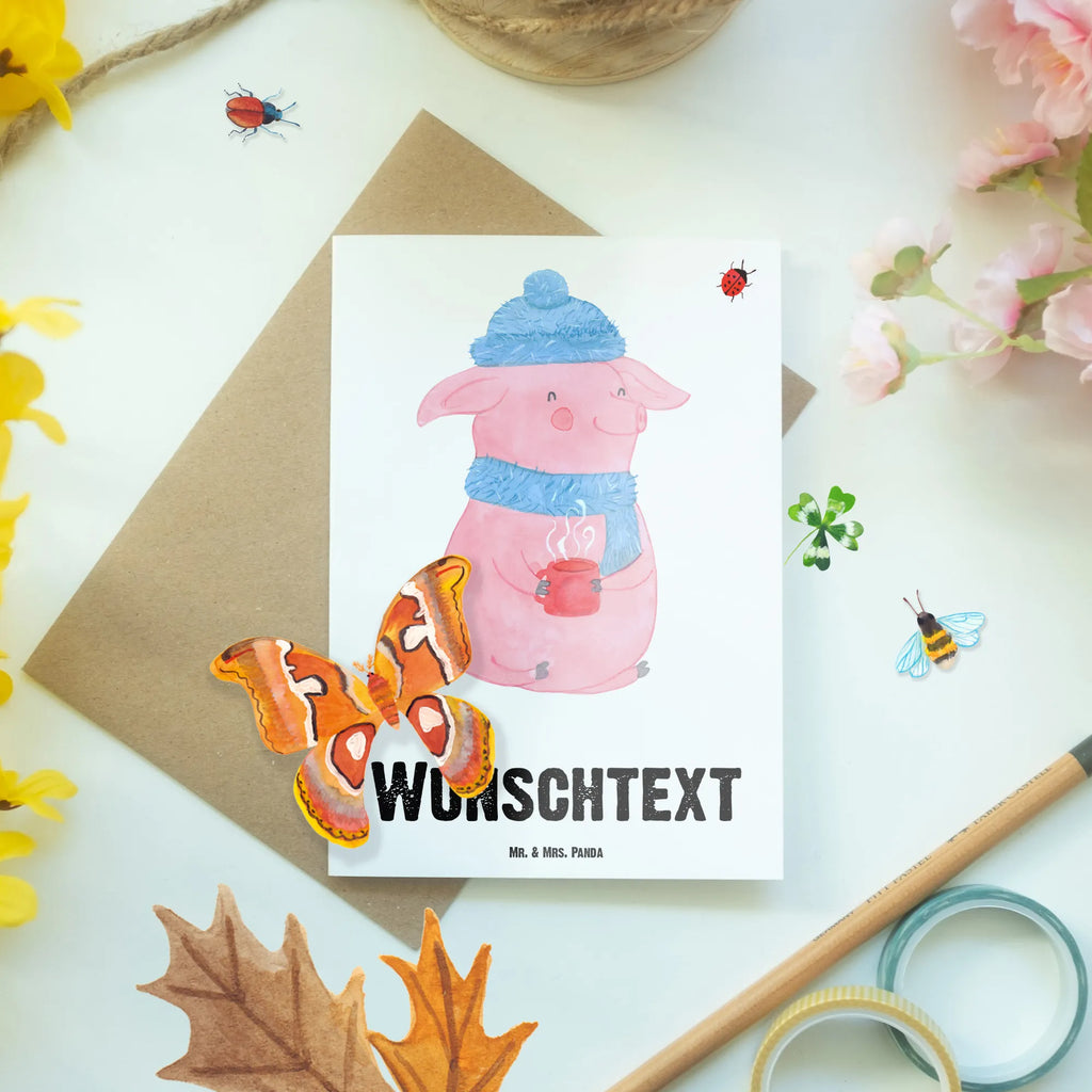 Personalised greetings card Pig Mulled wine Winter, Christmas, Christmas time, snow, Christmas market, mulled pig, punch, mulled wine