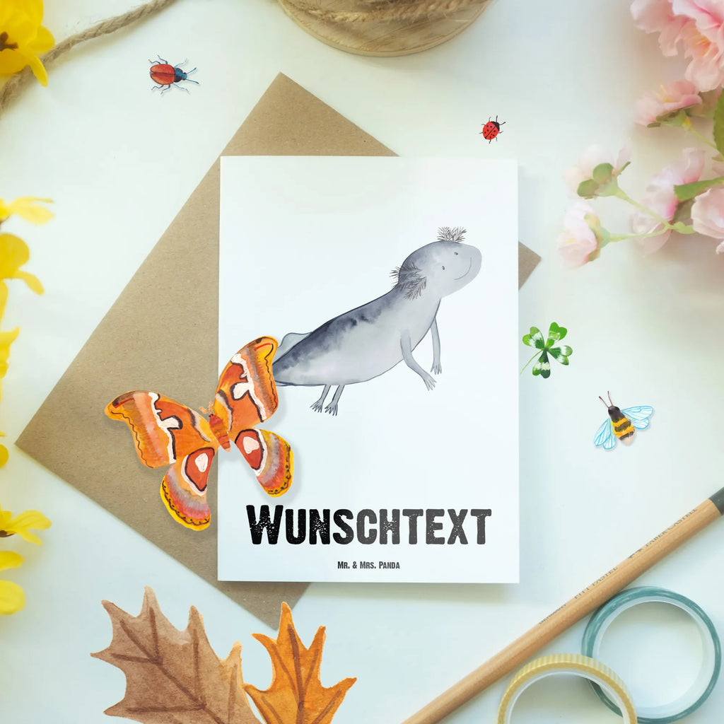 Personalisierte Grußkarte Axolotl Schwimmen Personalisiertere Klappkarte, Grußkarten personalisiert, Grußkarte als Geldgeschenk, Personalisierte Karte, Personalisierte Einladungskarte, Personalisierte Grußkarte, Grußkarte mit Namen, Personalisierte Glückwunschkarte, Grußkarte selbst gestalten, Personalisierte Hochzeitskarte, Grußkarte selber drucken, Grußkarte mit persönlichen Nachrichten, Personalisierte Geburtstagskarte, Axolotl, Molch, Axolot, Motivation, Schwanzlurch, Lösungen, Lurch, Problem, Probleme, Lurche