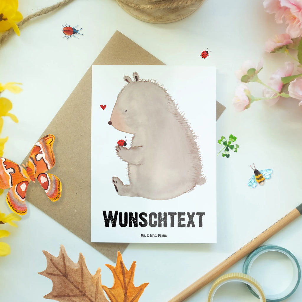 Personalised greetings card bear ladybug bear, teddy, teddy bear, cuddly toy, freedom, life is beautiful, ladybird, motivation, love