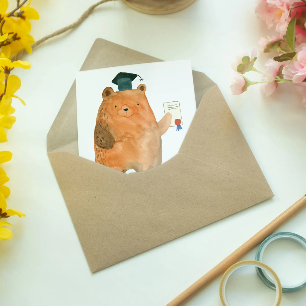 Personalised greetings card bear Test bear, teddy, teddy bear, cuddly toy, diploma, examinations, certificate, degree, examination passed, Abitur