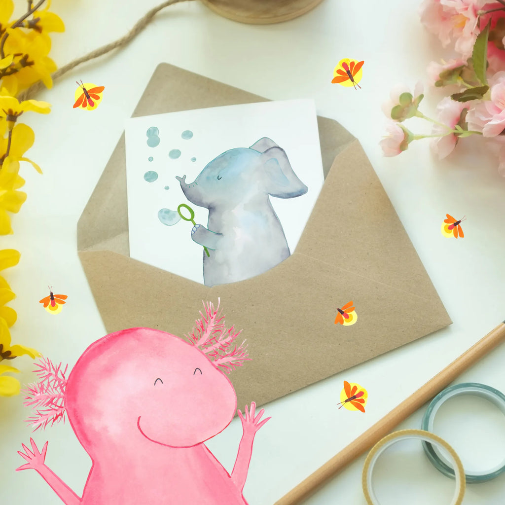 Personalised greetings card elephant soap bubbles small animals, cute, funny, cute animal motives, hand drawn, small world, funny sayings, good mood, happy, gifts, gift ideas, special gifts, animal lover, card, home, Elephant, soap bubbles, love saying, pachyderm, proboscidean, love, feeling. Home, elephants, proof of love