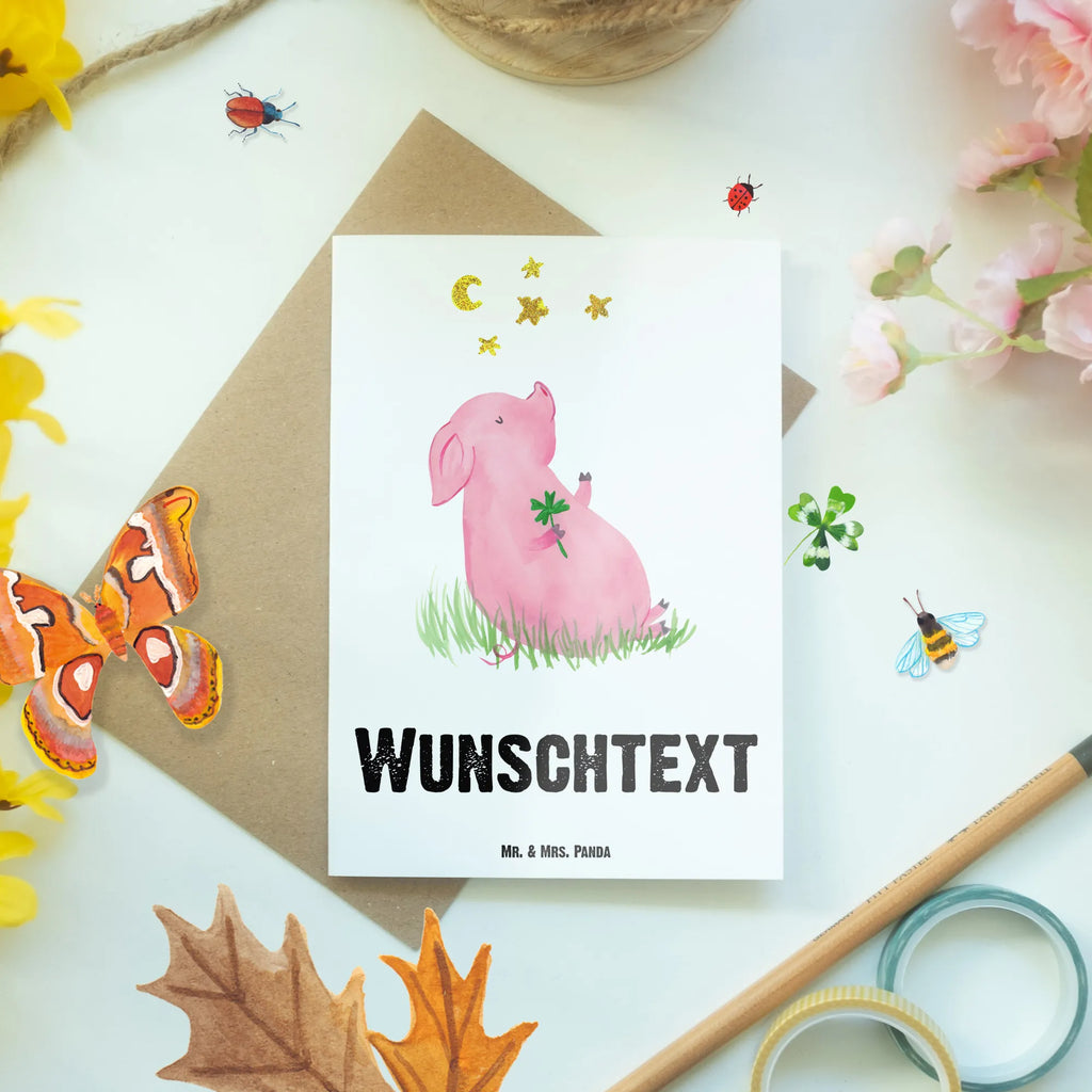 Spersonalizowana kartka z życzeniami świnia Szczęście Motywy zwierzęce, dobra energia, zabawne powiedzonka, zwierzęta