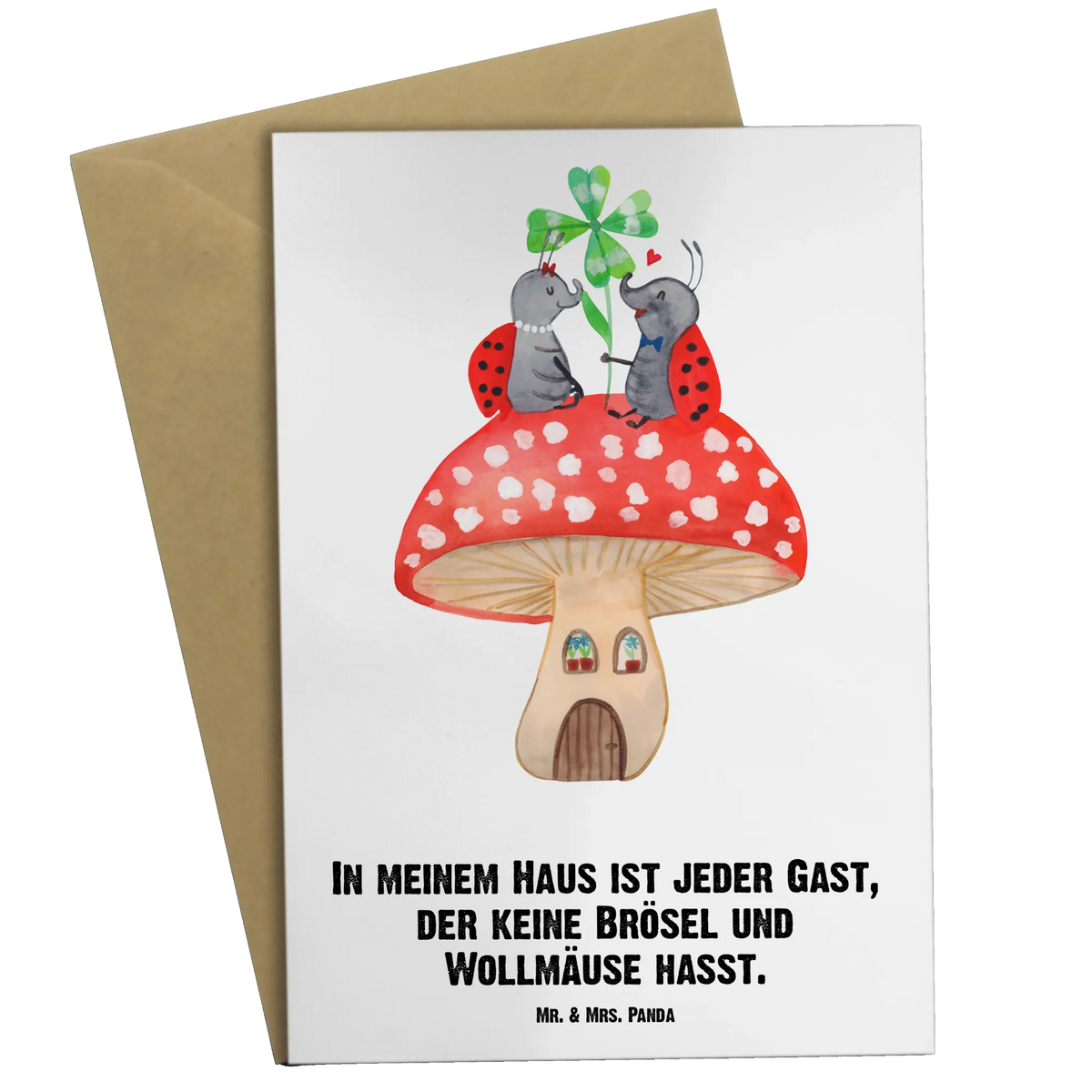 Personalised greetings card ladybug toadstool small animals, cute, funny, cute animal motives, hand drawn, small world, funny sayings, good mood, happy, gifts, gift ideas, special gifts, animal lover, card, toadstool, at home, house, ladybird, house of fleshy fungi, flat