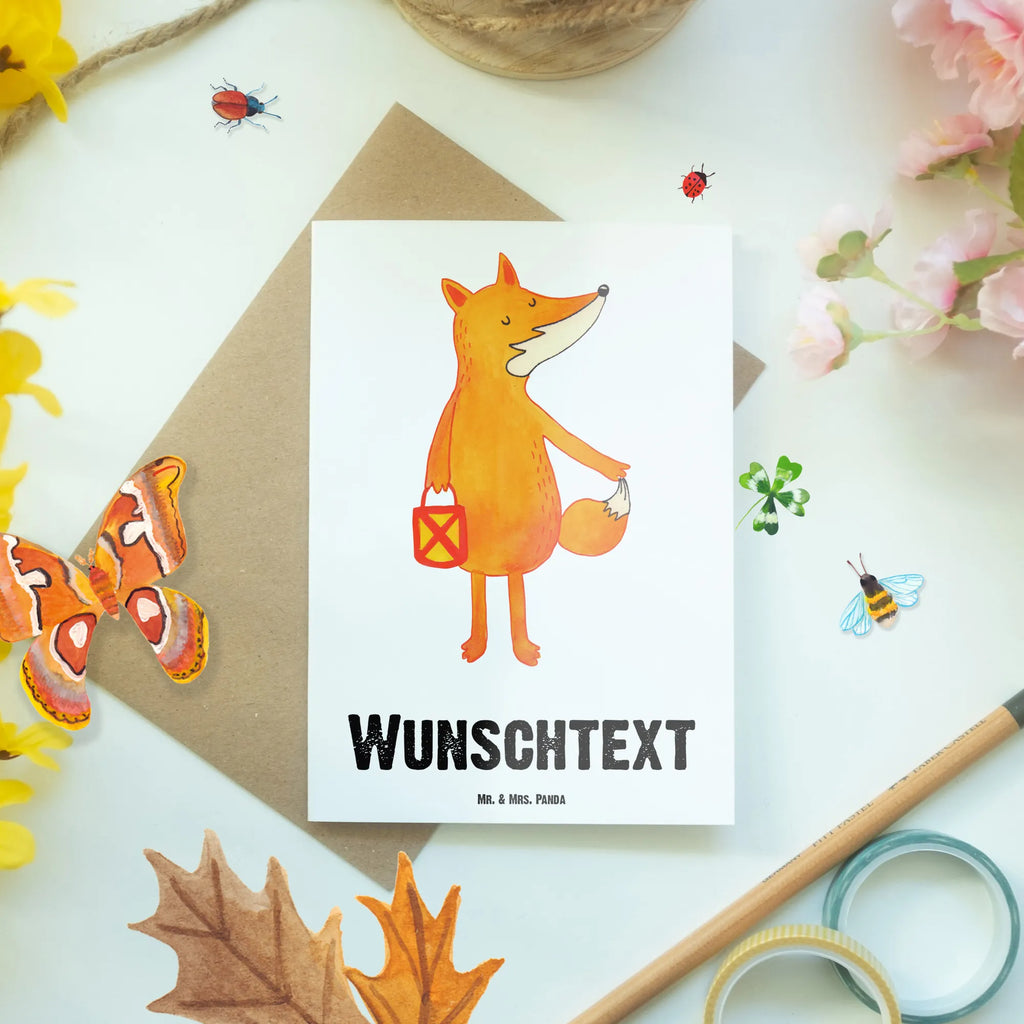 Personalised greetings card Fox Lantern fox, foxes, forest wildlife, clever as a fox, animal lover, Lantern parade, Lovesickness Spell, Foxes, Saint Martin, Fox, Spell comforting, Caesar Otto Hugo Flaischlen, Lantern, Cheer up