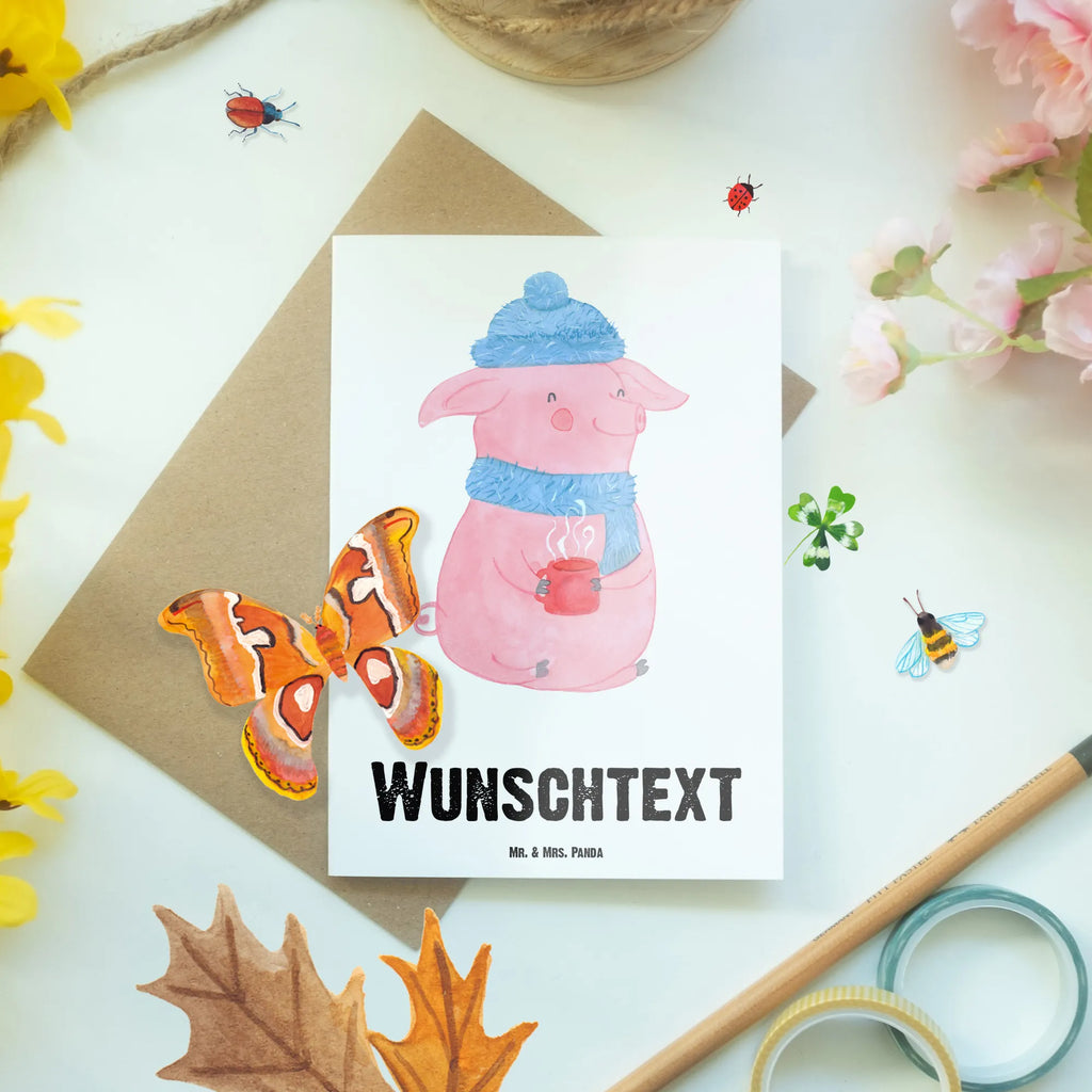 Personalised greetings card piggy Mulled wine Winter, Christmas, Christmas time, snow, Christmas market, drunk, mulled wine, saying