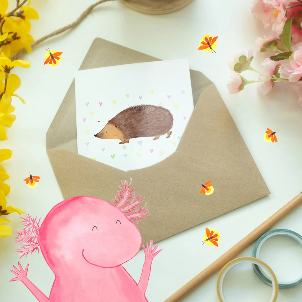 Personalised greetings card Hedgehog hearts small animals, cute, funny, cute animal motives, hand drawn, small world, funny sayings, good mood, happy, gifts, gift ideas, special gifts, animal lover, card, heart, trust, hedgehog, Love, kiss, hearts, life