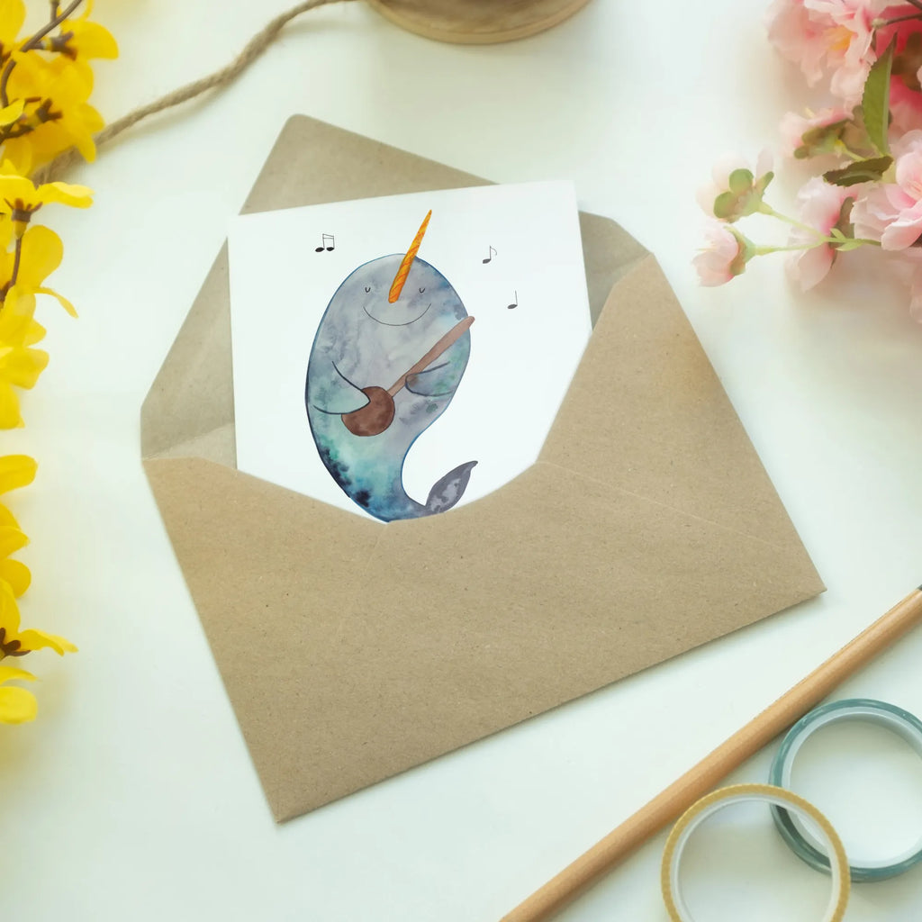 Personalised greetings card narwhal guitar Seafood, aquatic animals, ocean, sea, fish, shells, corals, reef, whale, narwhal, sea urchin, lobster, platypus, turtle, manatee, crocodile, orca, shrimp, gifts for seafood lovers, water world, underwater animals, underwater world, vacation, deep sea, seafood fans, gift ideas, seafood decoration, seafood posters, frustration, problems, problem solving, talks, dancing, guitar