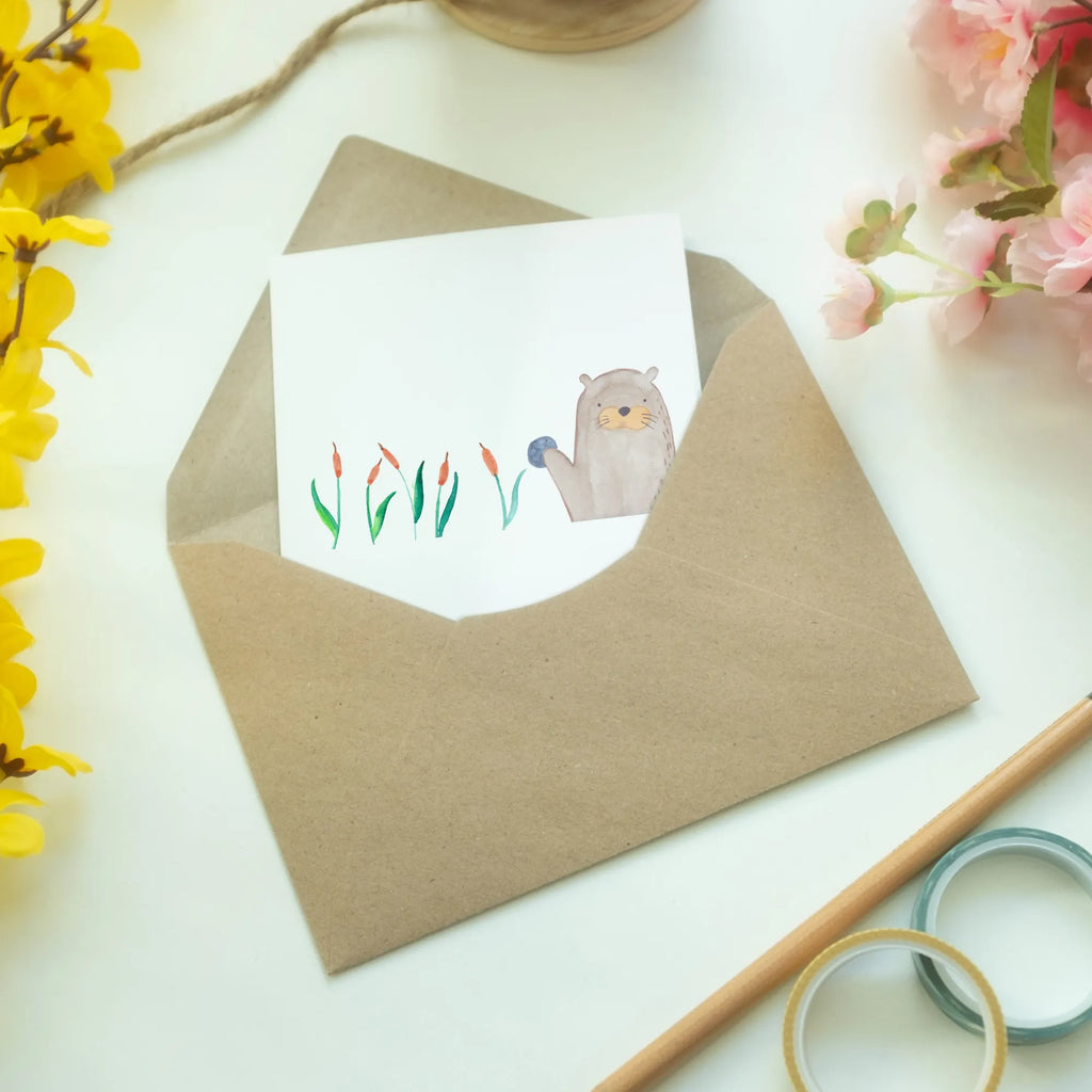 Personalisierte Grußkarte Otter mit Stein Personalisiertere Klappkarte, Grußkarte als Geldgeschenk, Grußkarte mit Namen, Grußkarten personalisiert, Grußkarte selber drucken, Grußkarte selbst gestalten, Personalisierte Einladungskarte, Personalisierte Geburtstagskarte, Personalisierte Karte, Grußkarte mit persönlichen Nachrichten, Personalisierte Hochzeitskarte, Personalisierte Grußkarte, Personalisierte Glückwunschkarte, Otter, Fischotter, Seeotter, Otter Seeotter See Otter