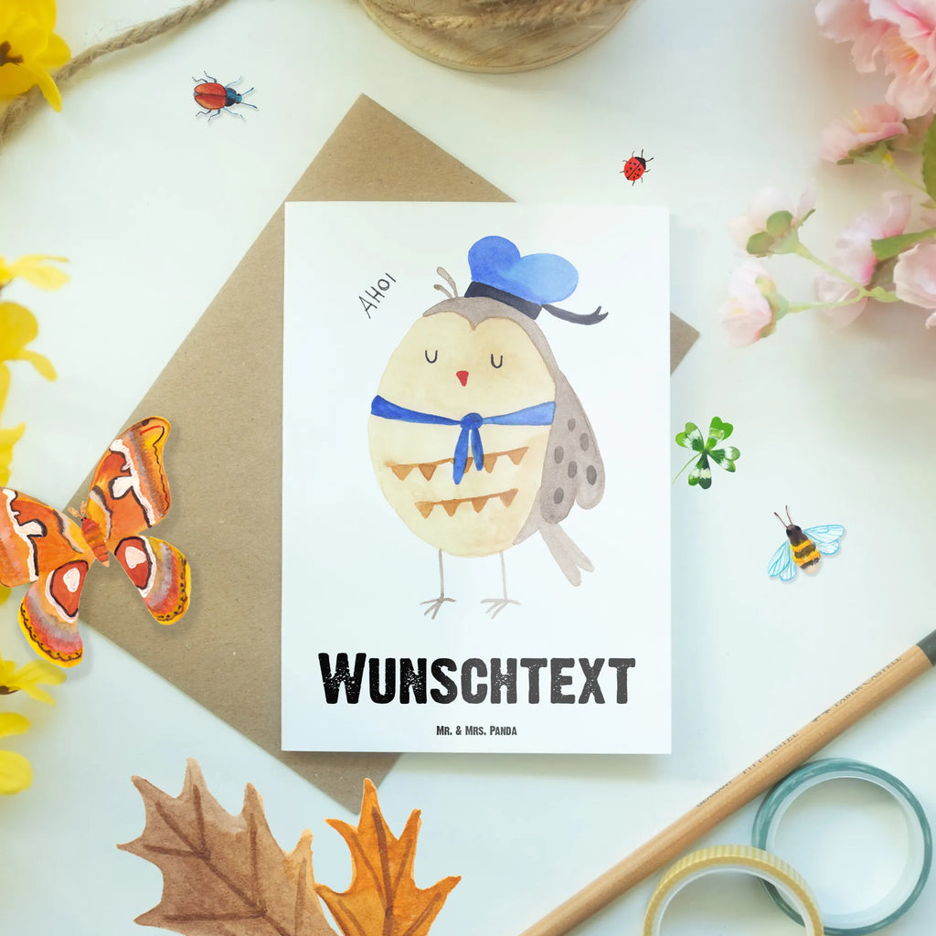 Personalised greetings card Owl sailor owl, forest animal, bird, nocturnal, gift ideas, birthday present, illustrated, funny, romantic gift, owl decor, Marriage, Girlfriend, Owl saying, Home port, Sailor, Pun funny, Mariner, Owl, Owl decoration, Wedding anniversary gift