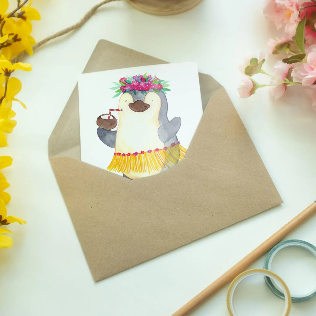 Personalised greetings card Penguin coconut Penguin, North Pole, Winter, Penguins, penguins, vacation, aloha, coconut, Hawaii