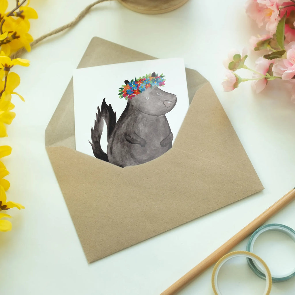 Personalisierte Grußkarte Stinktier Blumenmaedchen Personalisierte Einladungskarte, Grußkarte als Geldgeschenk, Personalisierte Karte, Grußkarte mit Namen, Grußkarte mit persönlichen Nachrichten, Grußkarten personalisiert, Personalisierte Hochzeitskarte, Personalisiertere Klappkarte, Grußkarte selber drucken, Personalisierte Grußkarte, Grußkarte selbst gestalten, Personalisierte Glückwunschkarte, Personalisierte Geburtstagskarte, Stinktier, Skunk, Yoga, Stinki, Namaste, Stinker, Wildtier, Raubtier