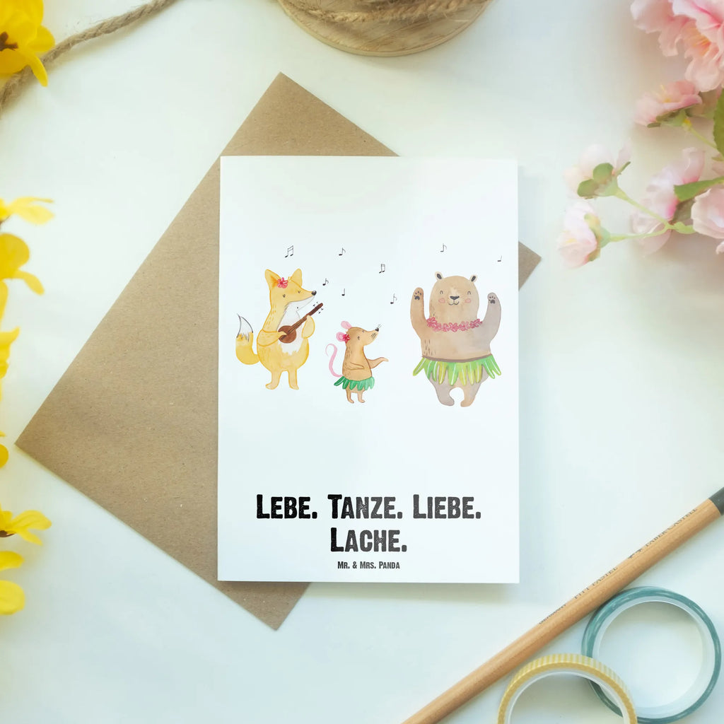 Personalised greetings card forest animals Aloha small animals, cute, funny, cute animal motives, hand drawn, small world, funny sayings, good mood, happy, gifts, gift ideas, special gifts, animal lover, card, forest animals, forest, aloha, dancing, bear, laughter, hedgehog, music, rabbit, life