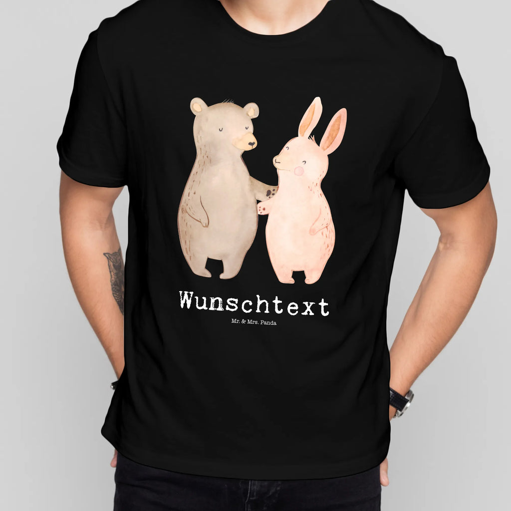 Rozmiar L Personalizowana koszulka Niedźwiedź i królik Przytulać Wunschtext, T-Shirt mit Aufruck, Bedrucken, T-Shirt Personalisiert, T-Shirt mit Namen, Liebe, Freund, Ehefrau, Liebesgeschenk, Heiraten, Hocheitstag, Jahrestag, Verlobung, Heiratsantrag, Partner, Ehemann, Freundin, Hase, Bär, Freunde, Bärchen, Bester Freund, Best Friends
