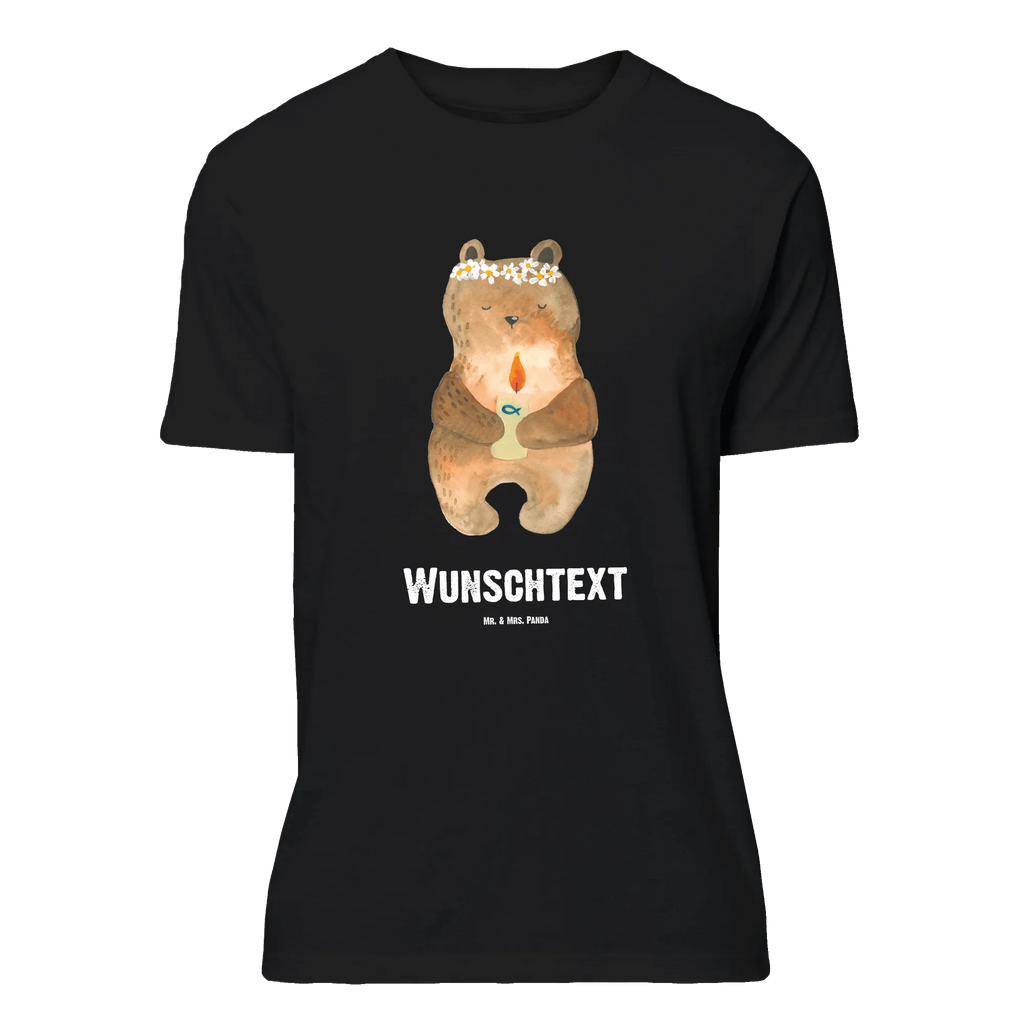 Personalisiertes T-Shirt Bär Kommunion T-Shirt Personalisiert, T-Shirt mit Namen, Frauen, Wunschtext, Männer, T-Shirt mit Aufruck, Bedrucken, Teddybär, Teddy, Bär, Taufkerze, Gottes Segen, katholisch, Kommunion