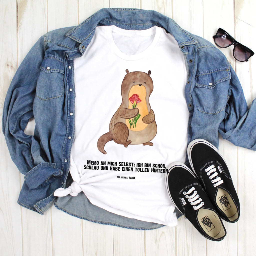 Rozmiar L Personalizowana koszulka wydra bukiet kwiatów T-Shirt mit Aufruck, Wunschtext, T-Shirt mit Namen, Bedrucken, T-Shirt Personalisiert, Fischotter, Seeotter, Otter, Otter Seeotter See Otter