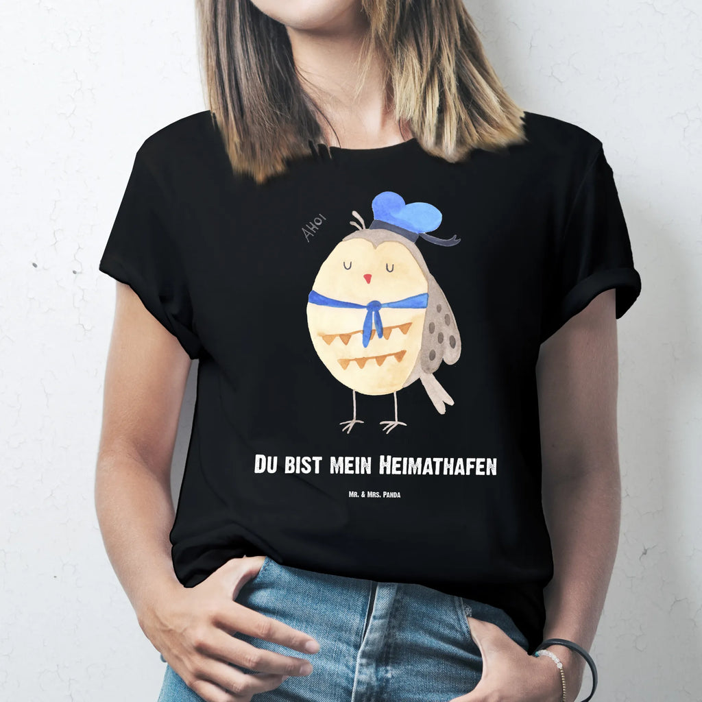 Rozmiar L Personalizowana koszulka sowa Marynarz Wunschtext, T-Shirt mit Namen, Bedrucken, T-Shirt mit Aufruck, T-Shirt Personalisiert, Eule, Heimathafen, Owl, Eule Deko, Seefahrer, Hochzeitstag Geschenk, Eule Spruch, Ehe, Matrose, Freundin, Wortspiel Lustig