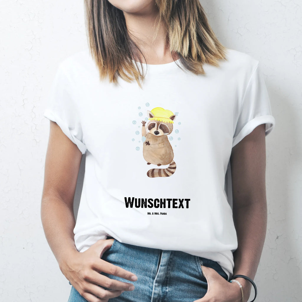 Rozmiar L Personalizowana koszulka Szop pracz T-Shirt Personalisiert, T-Shirt mit Aufruck, T-Shirt mit Namen, Wunschtext, Bedrucken, Tiermotive, Tiere, Gute Laune, Lustige Sprüche, Waschen, Waschbär, Seifenblasen, Plan, Tagträumen, Fröhlich