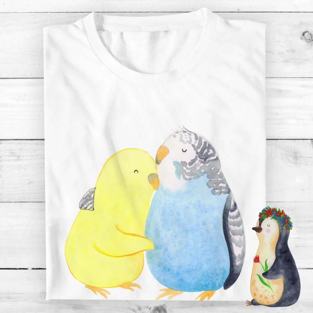 Personalised T-Shirt Parakeets in love Bedrucken, Wunschtext, T-Shirt Personalisiert, T-Shirt mit Namen, T-Shirt mit Aufruck, Freund, Jahrestag, Verlobung, Partner, Ehemann, Ehefrau, Freundin, Liebesgeschenk, Liebe, Heiraten, Heiratsantrag, Hocheitstag, Wellensittich, Nähe, Vögel, Kuscheln, Vertrauen