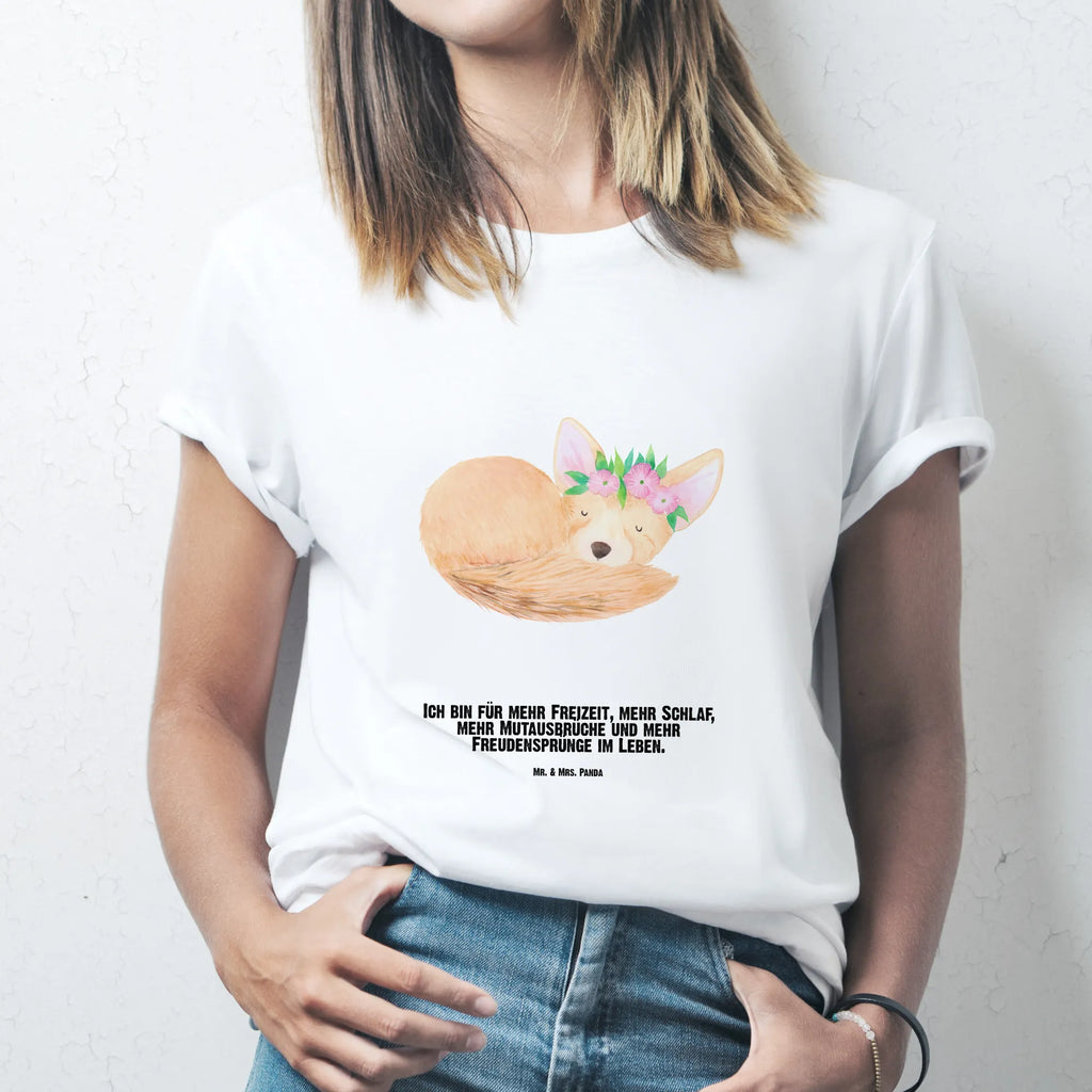 Rozmiar L Personalizowana koszulka lis pustynny kwiaty T-Shirt Personalisiert, Männer, Wunschtext, Frauen, Bedrucken, T-Shirt mit Aufruck, T-Shirt mit Namen, Wildtiere, Afrika, Blumenkranz, Blumen, Wüste, Glücklich, Wüstenfuchs
