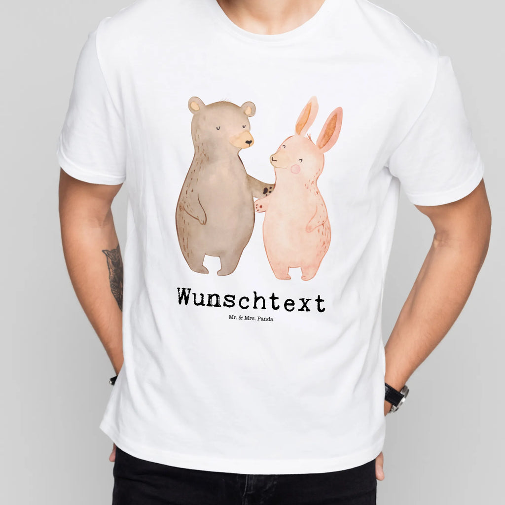 Rozmiar L Personalizowana koszulka Niedźwiedź i królik Przytulać Wunschtext, T-Shirt mit Aufruck, Bedrucken, T-Shirt Personalisiert, T-Shirt mit Namen, Liebe, Freund, Ehefrau, Liebesgeschenk, Heiraten, Hocheitstag, Jahrestag, Verlobung, Heiratsantrag, Partner, Ehemann, Freundin, Hase, Bär, Freunde, Bärchen, Bester Freund, Best Friends