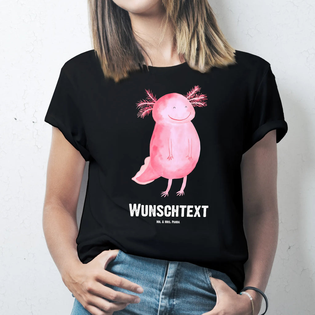 Personalisiertes T-Shirt Axolotl glücklich T-Shirt Personalisiert, T-Shirt mit Namen, Wunschtext, Bedrucken, T-Shirt mit Aufruck, Molch, Axolotl, Lurche, Lurch, Schwanzlurch, Axolot, Gute Laune, Motivation