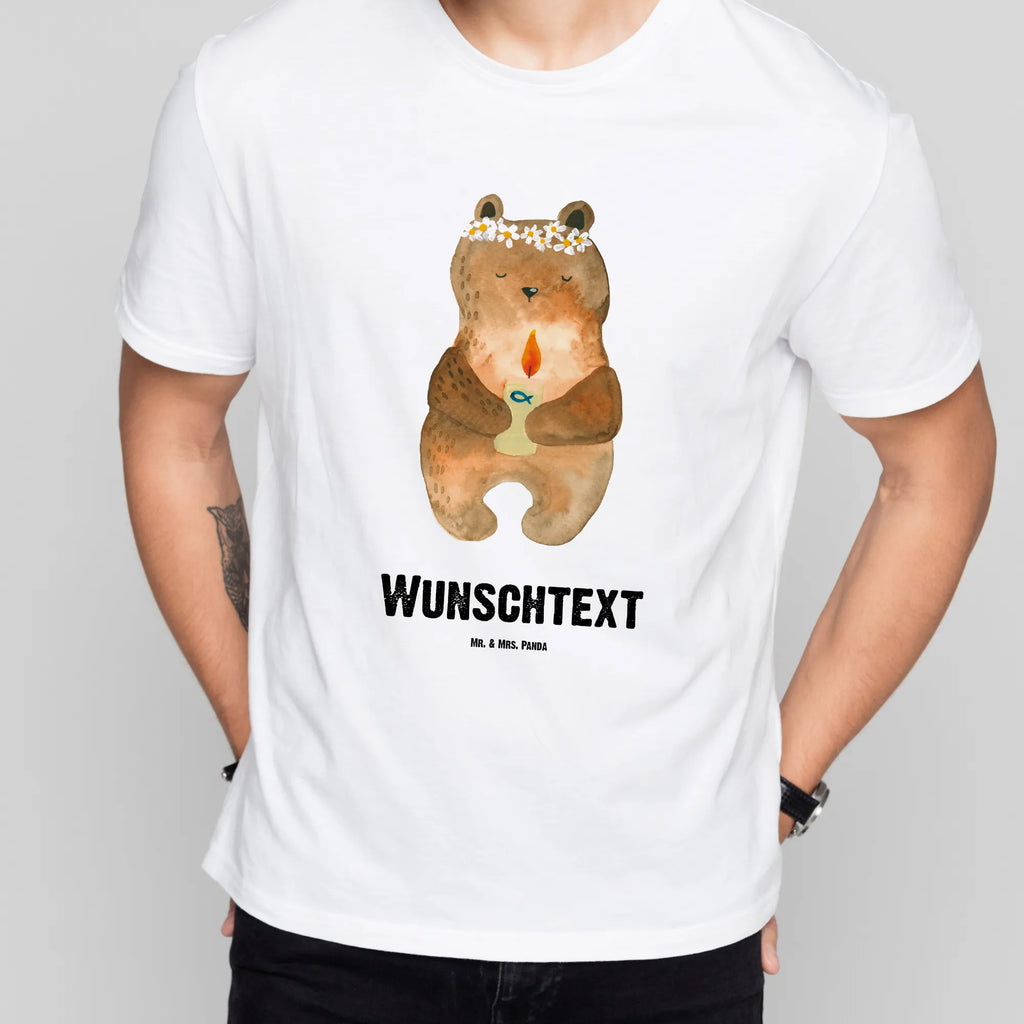 Personalisiertes T-Shirt Bär Kommunion T-Shirt Personalisiert, T-Shirt mit Namen, Frauen, Wunschtext, Männer, T-Shirt mit Aufruck, Bedrucken, Teddybär, Teddy, Bär, Taufkerze, Gottes Segen, katholisch, Kommunion